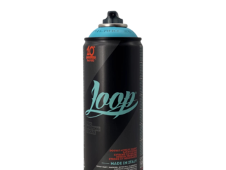 Loop Colors 400 ml spray paint can with a blue colour ring and exposed nozzle