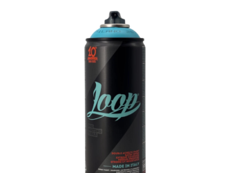 Loop Colors 400 ml spray paint can with a blue colour ring and exposed nozzle